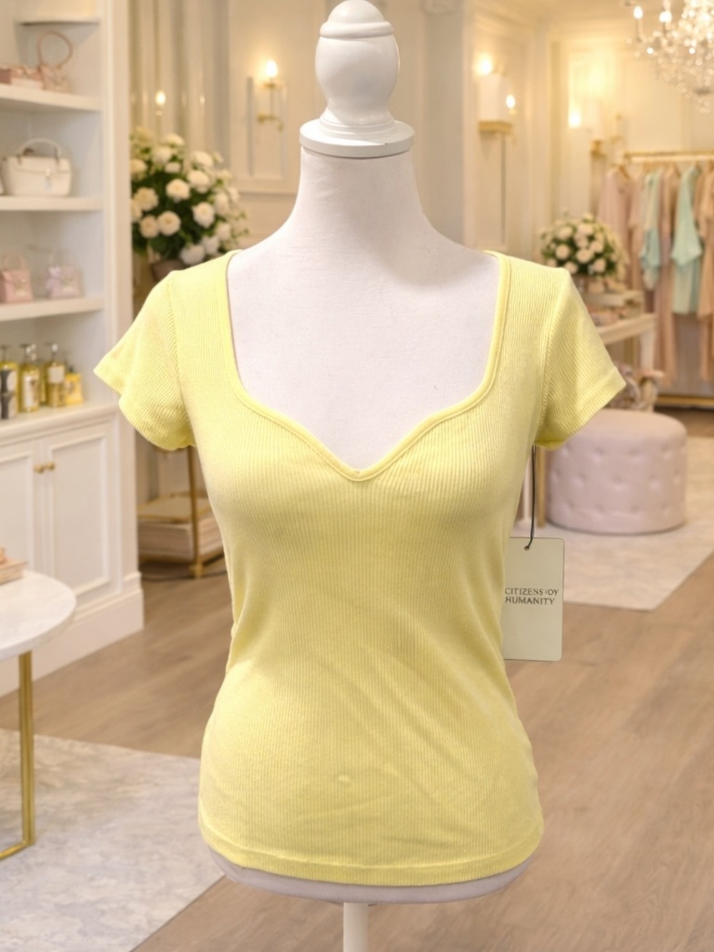 Citizens of Humanity Yellow Ribbed Tee Size S Sample Production Rare